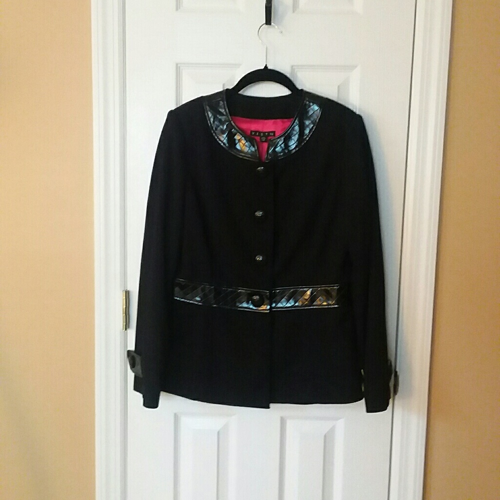 Vesti Black Jacket With Faux Patent Trim